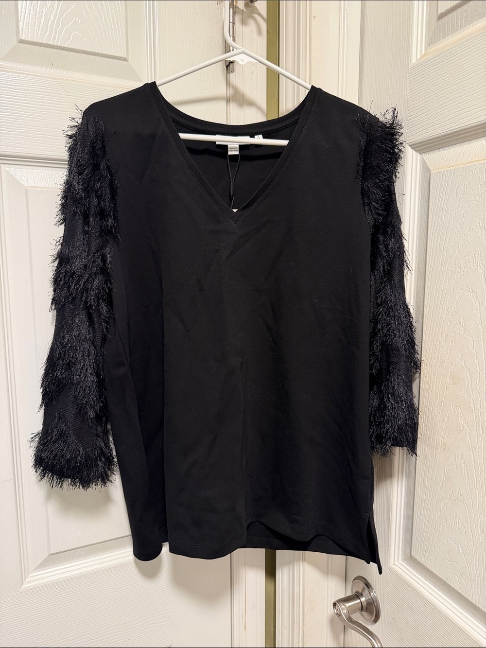Chico’s Black Fringe Sleeve Women’s Top Size Large BNWT